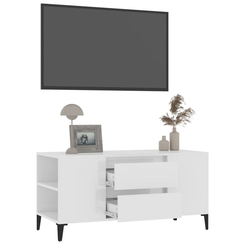 TV Cabinet High Gloss White 102x44.5x50 cm Engineered Wood