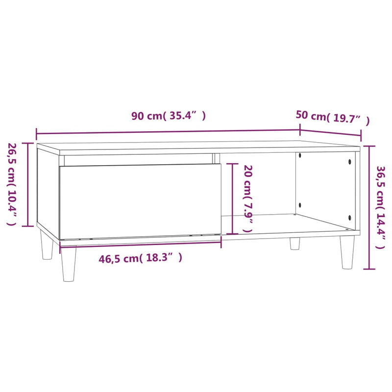 Coffee Table White 90x50x36.5 cm Engineered Wood