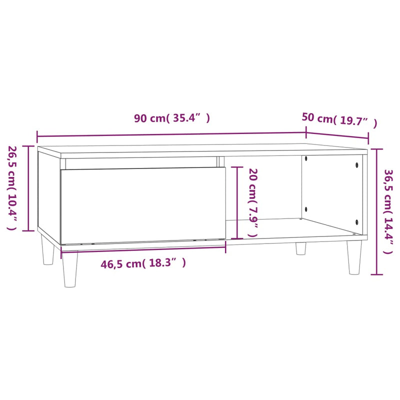 Coffee Table High Gloss White 90x50x36.5 cm Engineered Wood