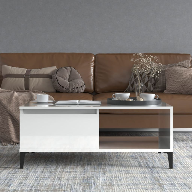 Coffee Table High Gloss White 90x50x36.5 cm Engineered Wood