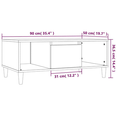 Coffee Table High Gloss White 90x50x36.5 cm Engineered Wood