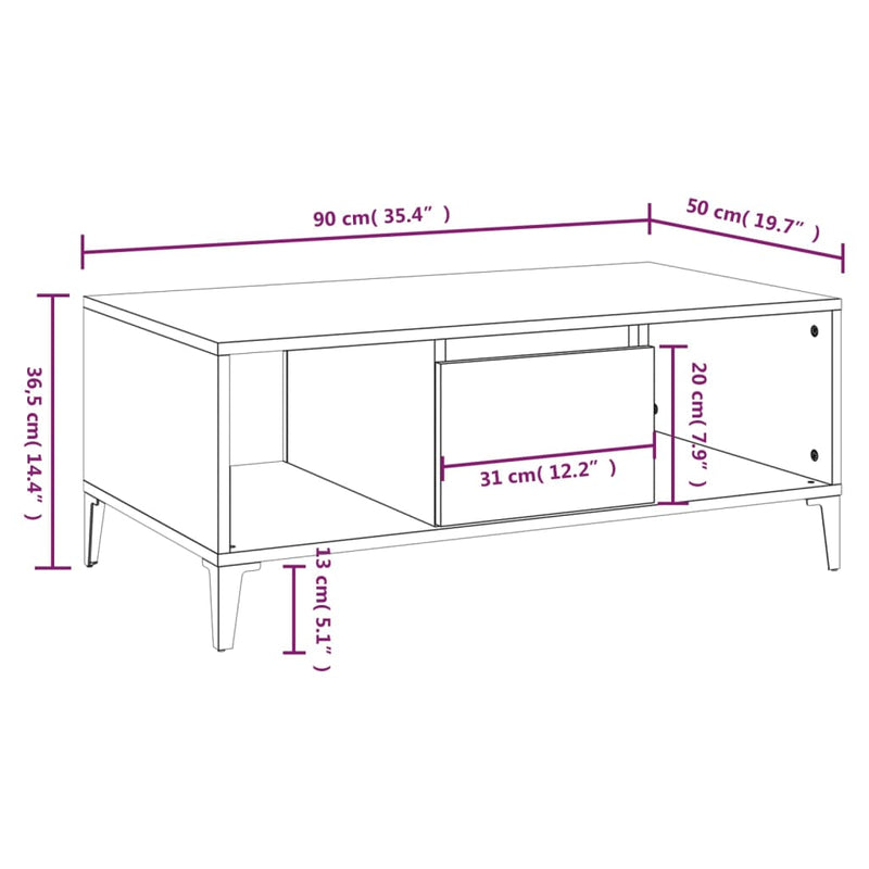 Coffee Table Black 90x50x36.5 cm Engineered Wood