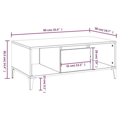 Coffee Table High Gloss White 90x50x36.5 cm Engineered Wood