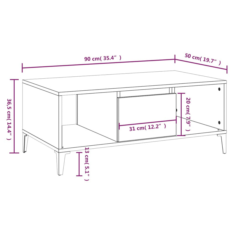 Coffee Table Sonoma Oak 90x50x36.5 cm Engineered Wood