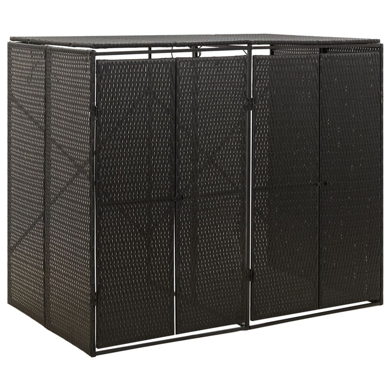 Double Wheelie Bin Shed Black 140x80x117 cm Poly Rattan