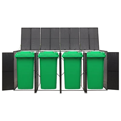 Quadruple Wheelie Bin Shed Black 274x80x117 cm Poly Rattan