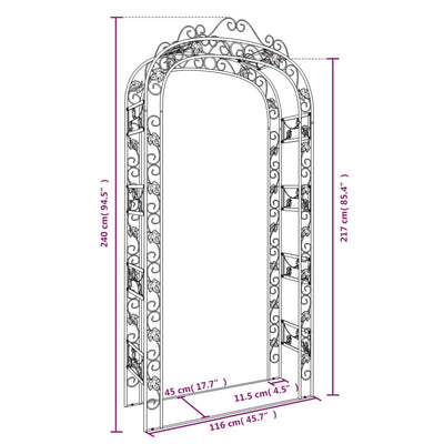 Garden Arch Black 116x45x240 cm Steel