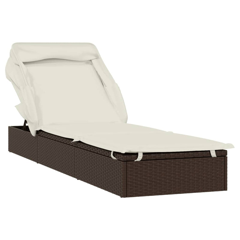 Sunbed with Foldable Roof Brown 213x63x97 cm Poly Rattan