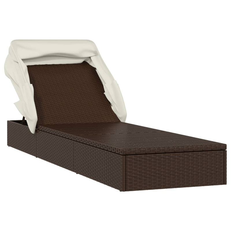 Sunbed with Foldable Roof Brown 213x63x97 cm Poly Rattan