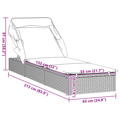 Sunbed with Foldable Roof Brown 213x63x97 cm Poly Rattan