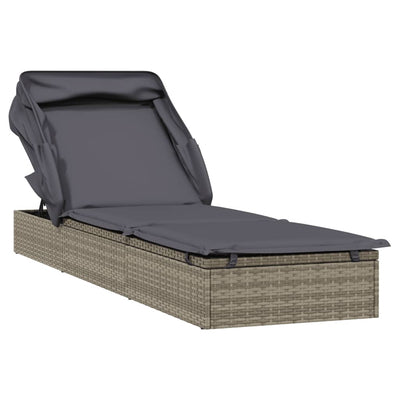 Sunbed with Foldable Roof Grey 213x63x97 cm Poly Rattan