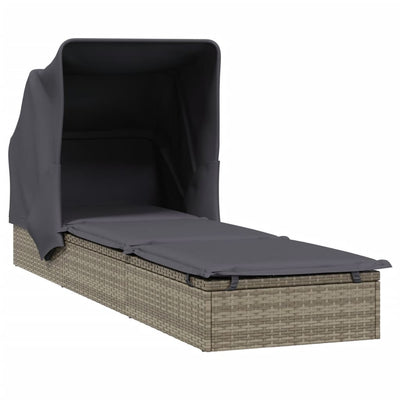 Sunbed with Foldable Roof Grey 213x63x97 cm Poly Rattan