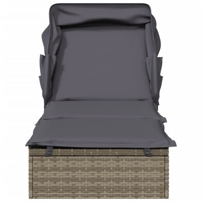 Sunbed with Foldable Roof Grey 213x63x97 cm Poly Rattan