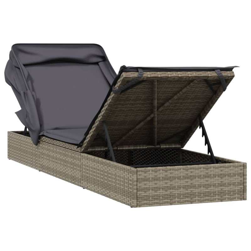 Sunbed with Foldable Roof Grey 213x63x97 cm Poly Rattan