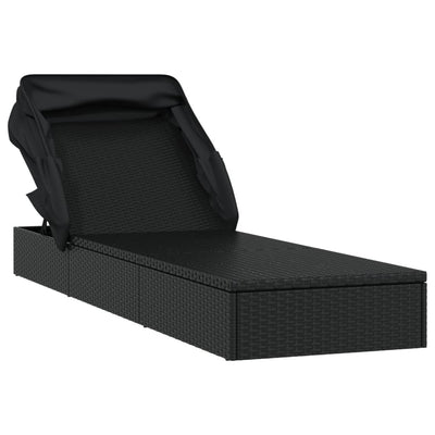 Sunbed with Foldable Roof Black 213x63x97 cm Poly Rattan