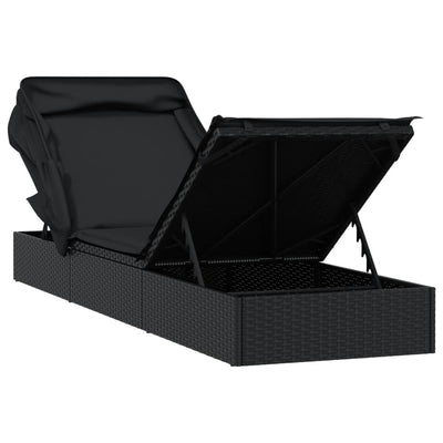 Sunbed with Foldable Roof Black 213x63x97 cm Poly Rattan