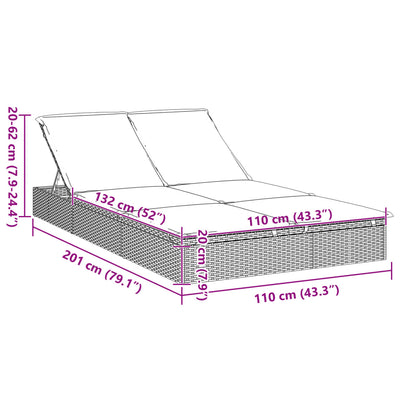 2-Person Sunbed with Cushions Black Poly Rattan