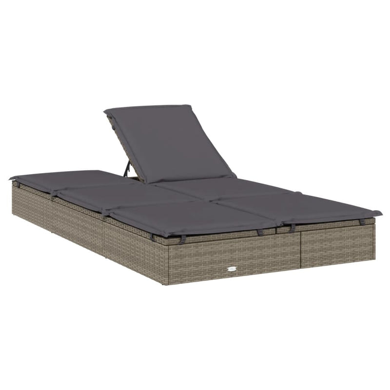 2-Person Sunbed with Cushions Grey Poly Rattan