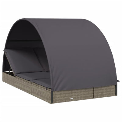 2-Person Sunbed with Round Roof Grey 211x112x140 cm Poly Rattan