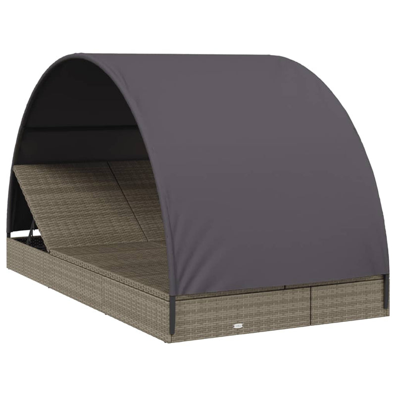 2-Person Sunbed with Round Roof Grey 211x112x140 cm Poly Rattan