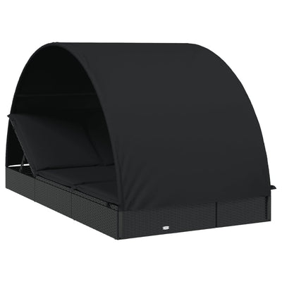 2-Person Sunbed with Round Roof Black 211x112x140 cm Poly Rattan