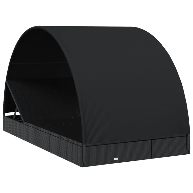 2-Person Sunbed with Round Roof Black 211x112x140 cm Poly Rattan