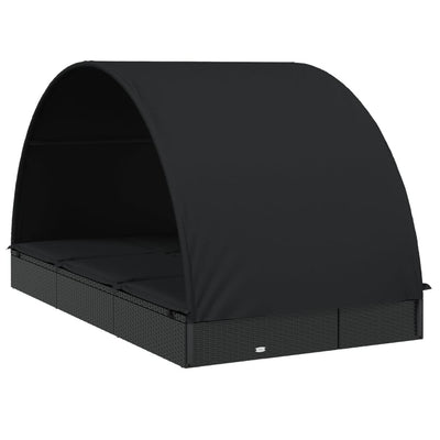 2-Person Sunbed with Round Roof Black 211x112x140 cm Poly Rattan