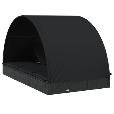 2-Person Sunbed with Round Roof Black 211x112x140 cm Poly Rattan