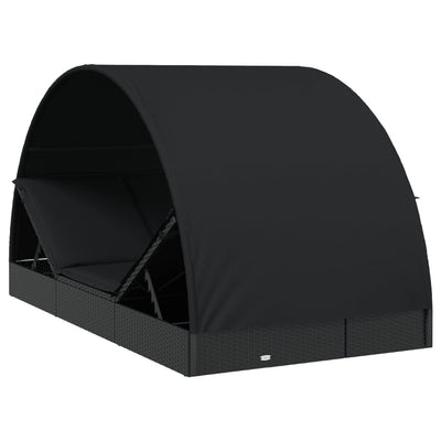 2-Person Sunbed with Round Roof Black 211x112x140 cm Poly Rattan