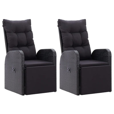 Reclining Garden Chairs with Cushions 2 pcs Black Poly Rattan