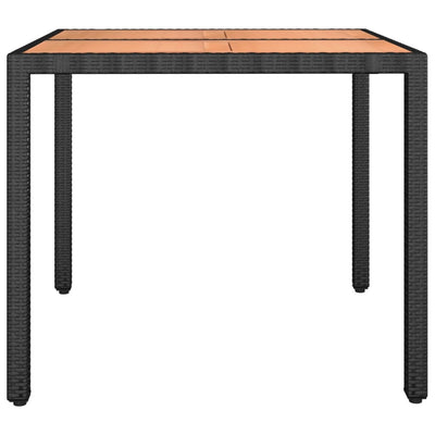 Garden Table with Wooden Top Black Poly Rattan&Solid Wood Acacia