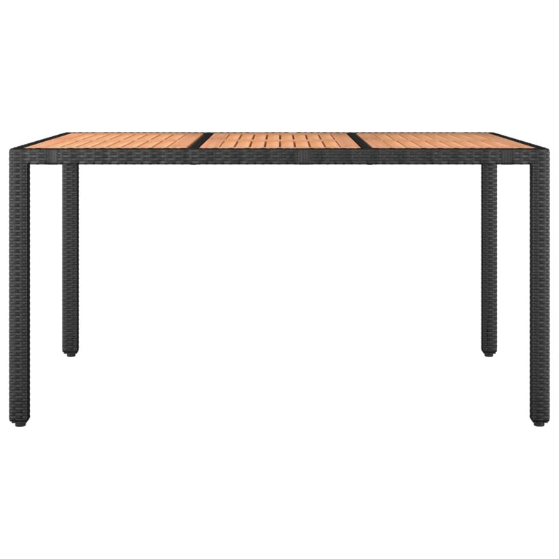 Garden Table with Wooden Top Black Poly Rattan&Solid Wood Acacia