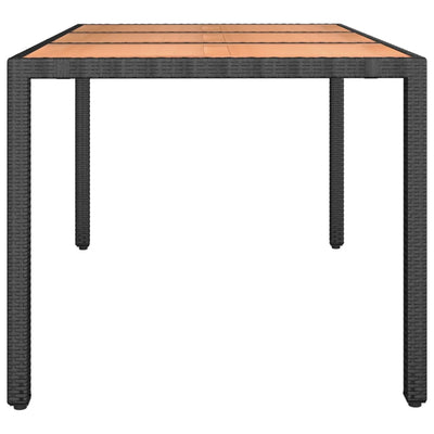 Garden Table with Wooden Top Black Poly Rattan&Solid Wood Acacia