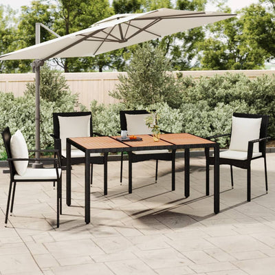 Garden Table with Wooden Top Black Poly Rattan&Solid Wood Acacia