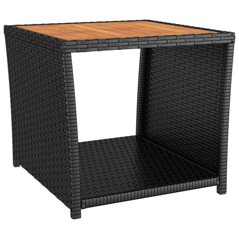 Tea Table with Wooden Top Black Poly Rattan&Solid Wood Acacia