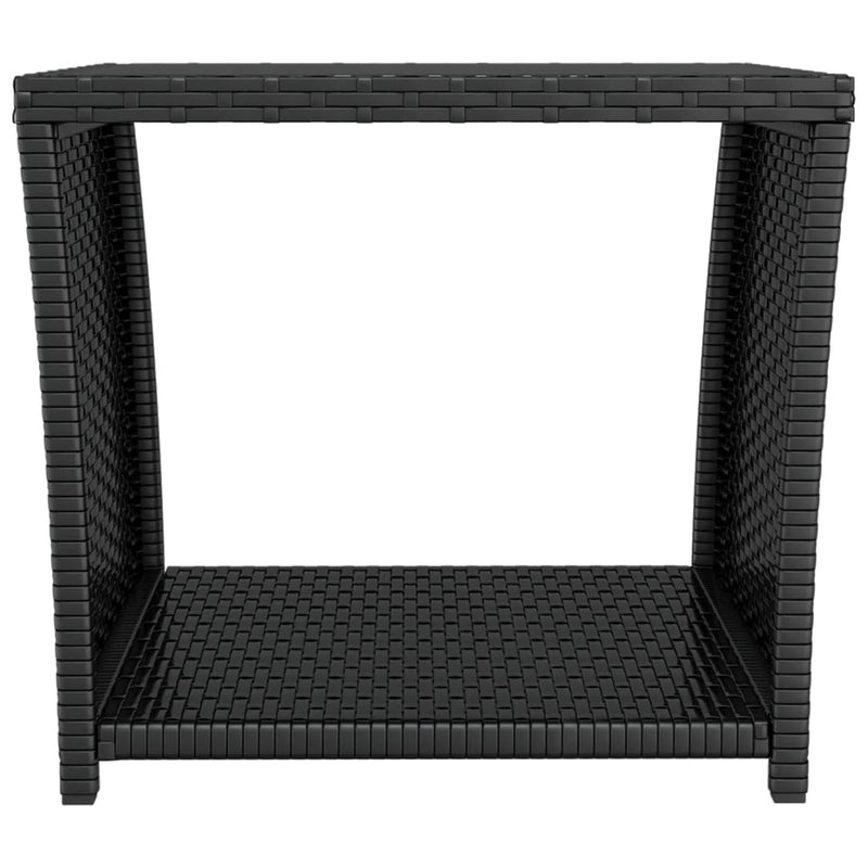 Tea Table with Glass Top Black Poly Rattan&Tempered Glass