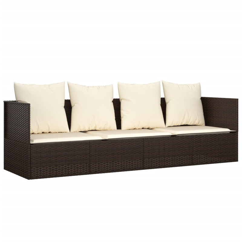 Outdoor Lounge Bed with Cushions Brown Poly Rattan