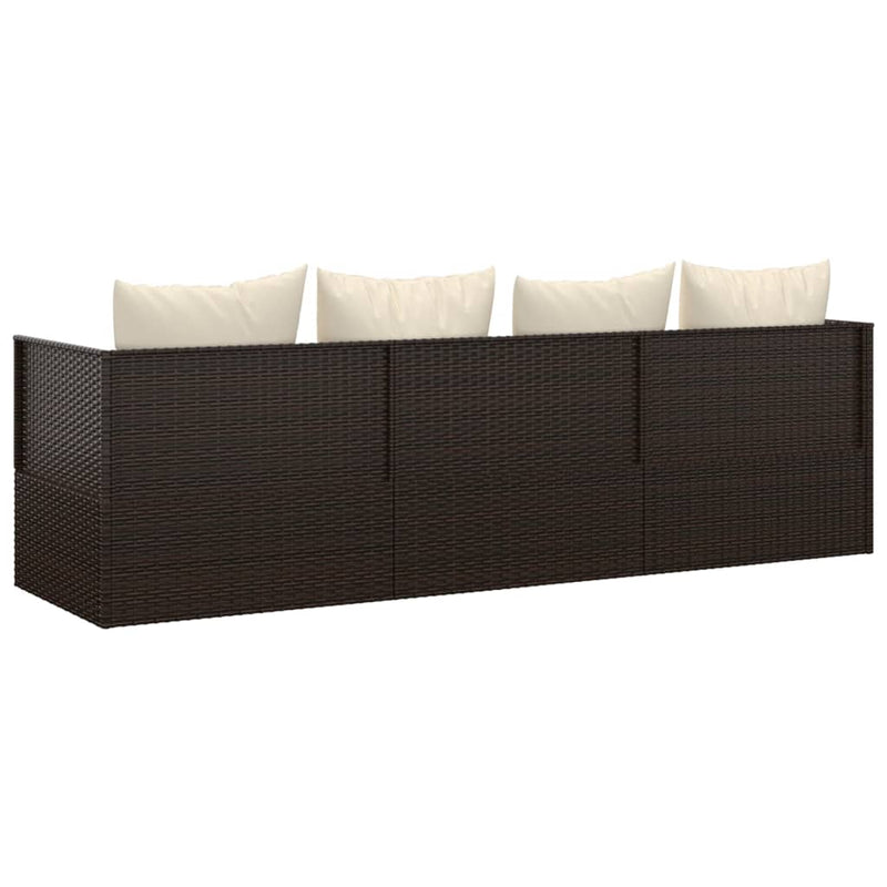 Outdoor Lounge Bed with Cushions Brown Poly Rattan