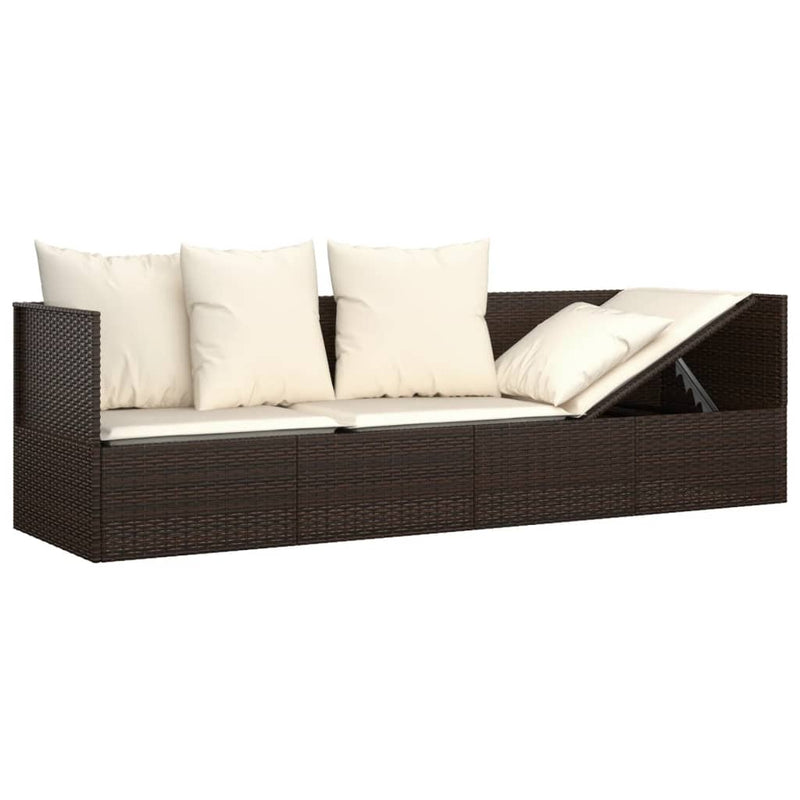 Outdoor Lounge Bed with Cushions Brown Poly Rattan