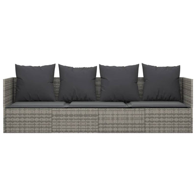 Outdoor Lounge Bed with Cushions Grey Poly Rattan