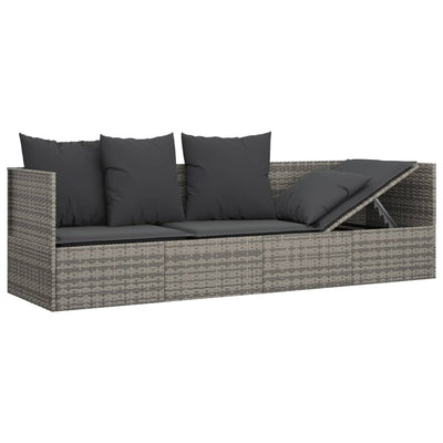 Outdoor Lounge Bed with Cushions Grey Poly Rattan