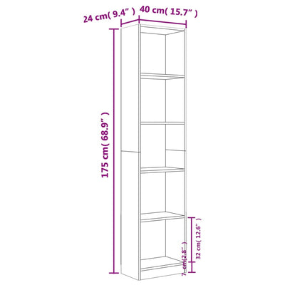 5-Tier Book Cabinet Smoked Oak 40x24x175 cm Engineered Wood