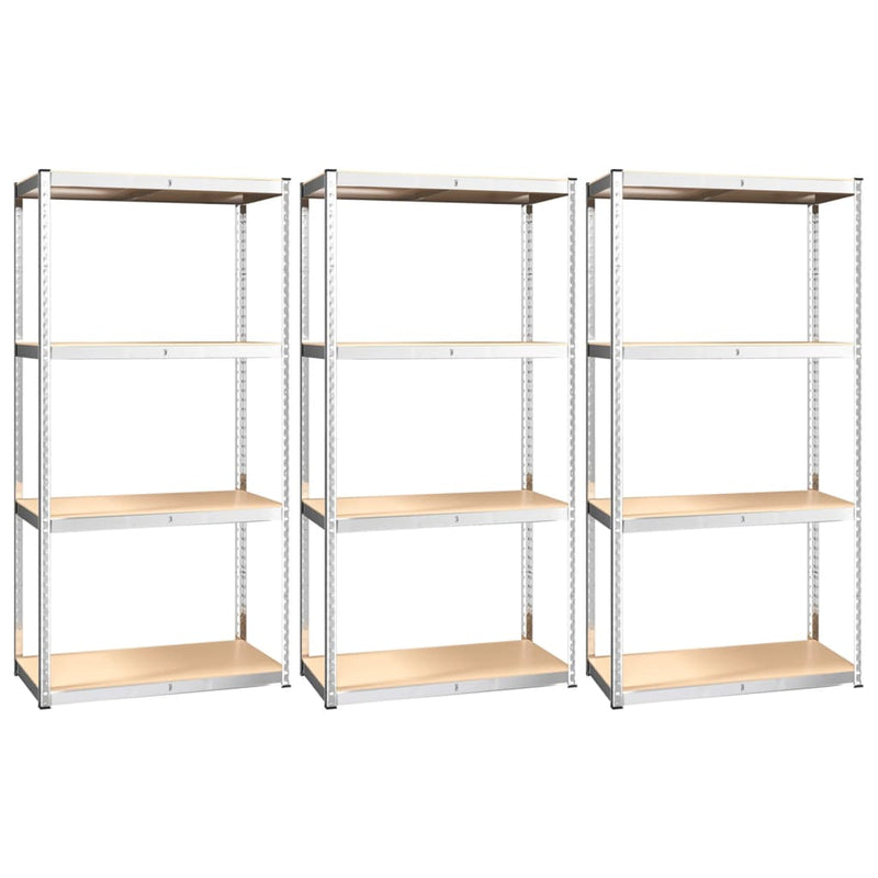 4-Layer Shelves 3 pcs Silver Steel&Engineered Wood