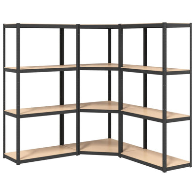 4-Layer Shelves 3 pcs Anthracite Steel&Engineered Wood