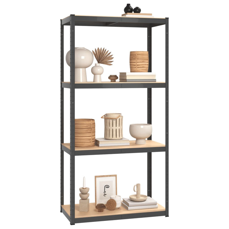 4-Layer Shelves 3 pcs Anthracite Steel&Engineered Wood