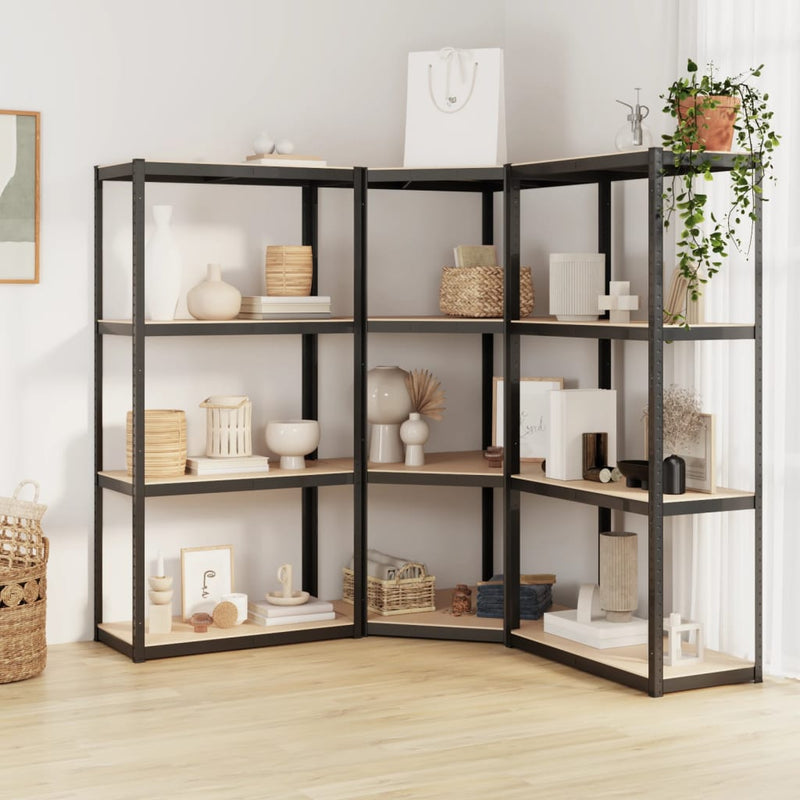 4-Layer Shelves 3 pcs Anthracite Steel&Engineered Wood