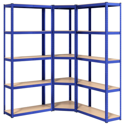 5-Layer Shelves 3 pcs Blue Steel&Engineered Wood