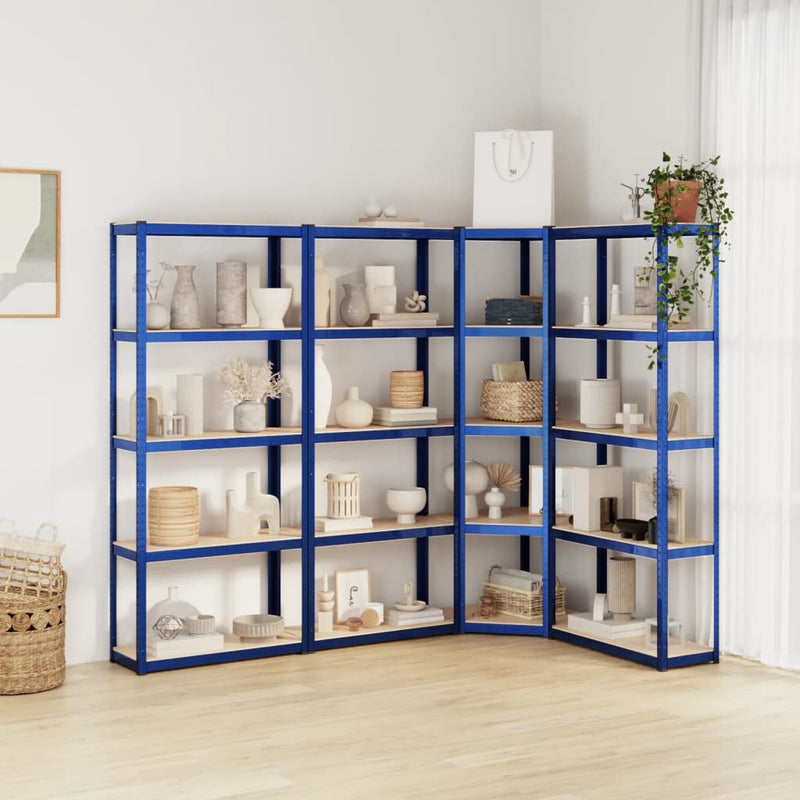 5-Layer Shelves 4 pcs Blue Steel&Engineered Wood