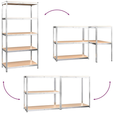 5-Layer Shelves 3 pcs Silver Steel and Engineered Wood