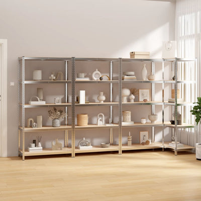 5-Layer Shelves 4 pcs Silver Steel and Engineered Wood